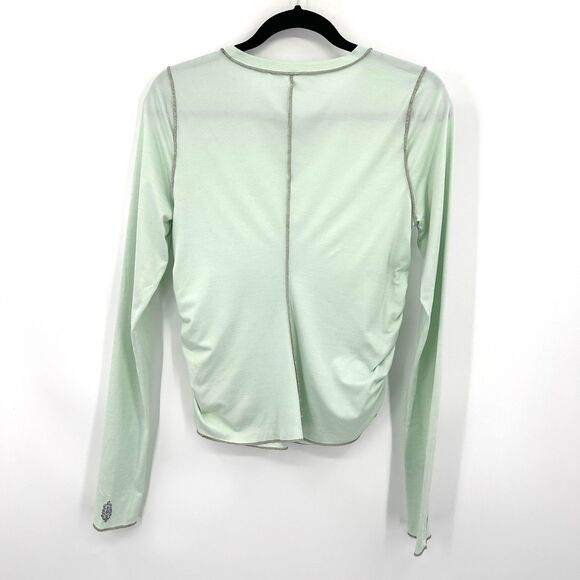 FREE PEOPLE Movement Mint Green Ruched Light Long Sleeve Athletic Top Medium - Picture 3 of 9